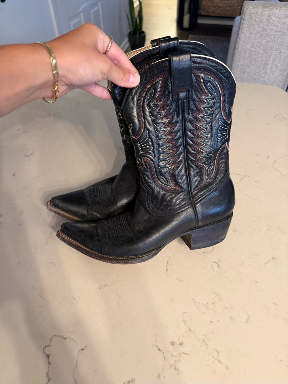 Heritage Boot Co. Black Cowboy Boots with Red Stitching - Picture 2 of 7